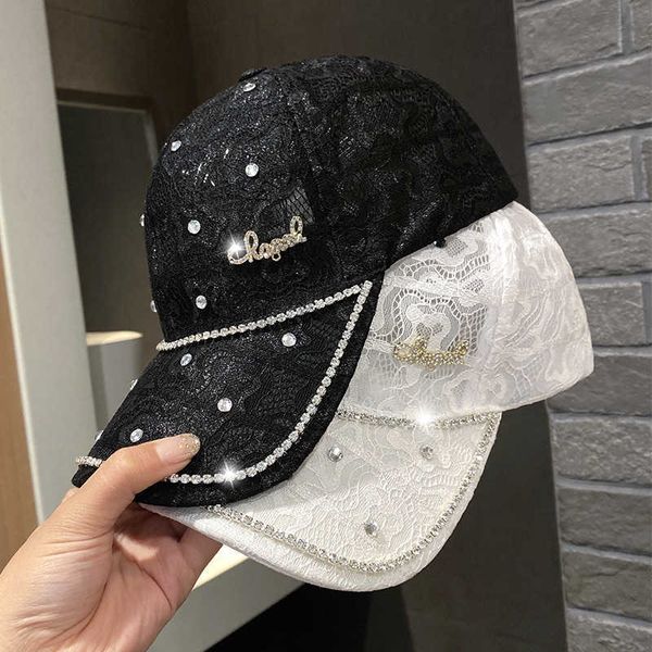 

ball caps 202207-2509093 ins dropshipping summer rhinestone letter lace flower lady shade baseball hat women leisure visors capj230227, Blue;gray