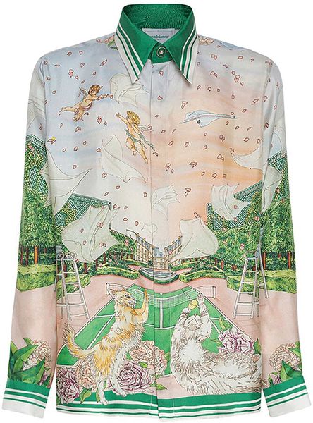

23ss new casablanca silk casual shirt men and women mayor garden kitten tennis club long sleeve shirts, White;black
