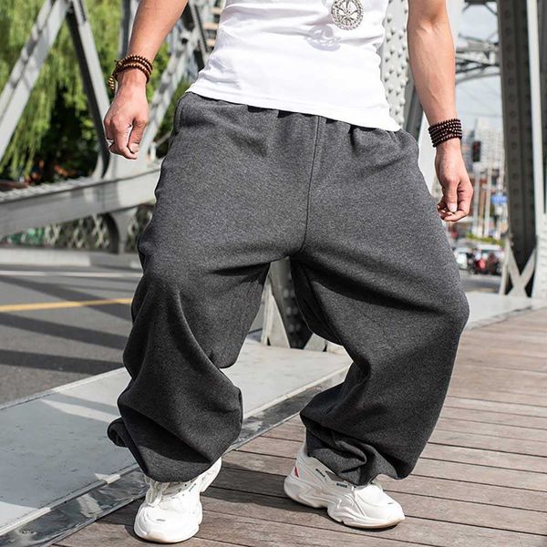 

men's pants plus size warm fleece pants hiphop harem joggers pants men casual sweatpants wide leg loose baggy trousers streetwear cloth, Black