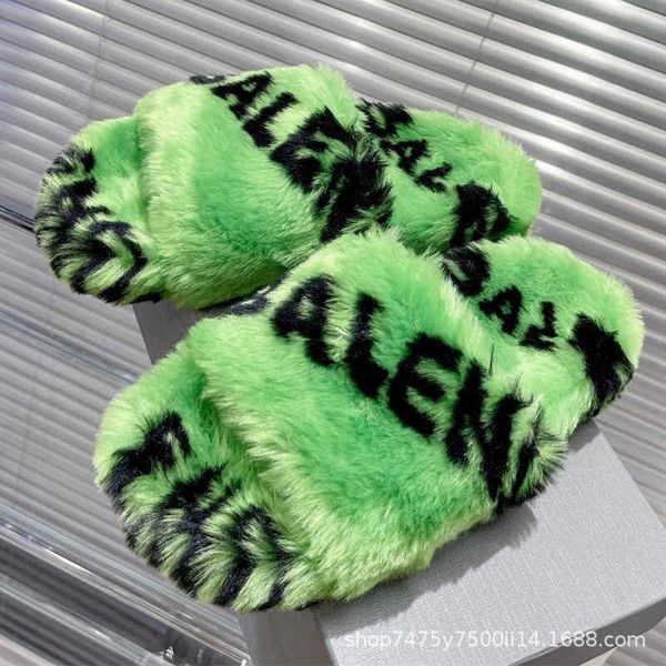 

shoes b paris rabbit fur slippers (autumn winter 2023) new warm large size color gradient lovers men and women, Black