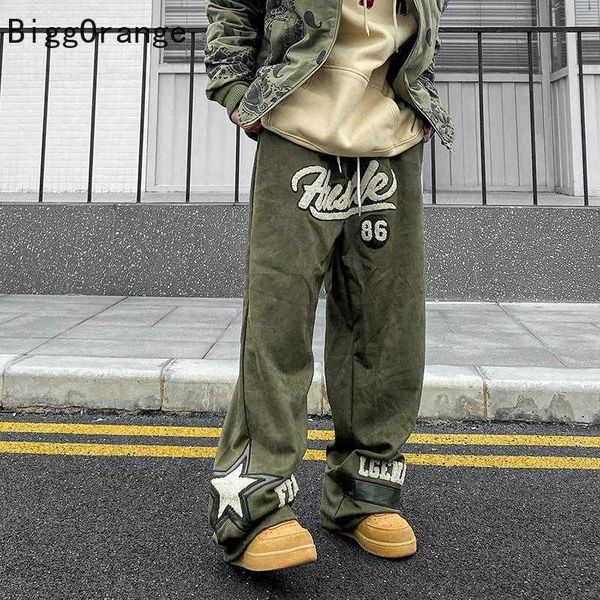 

men's pants men women casual pants new trendy brand american street embroidery loose sweatpants hiphop couple casual fashion trousers t, Black