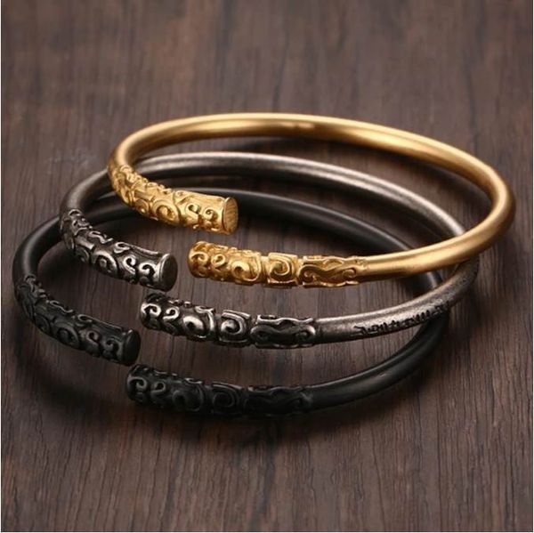 

fashion black gold color hoop engraved rune curse journey to the west opening bangles for men trend bracelet jewelry, White