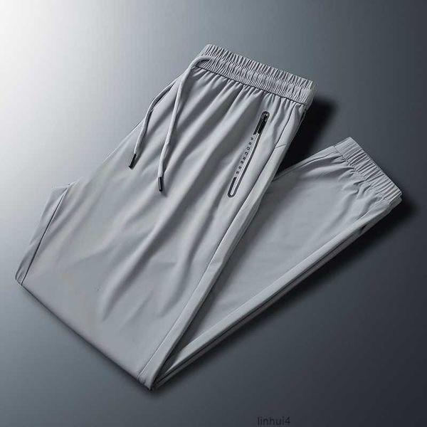 

2023 summer ice silk men's breathable large air-conditioned quick dry casual pants slim fit tight sweatpants ppiv, Black