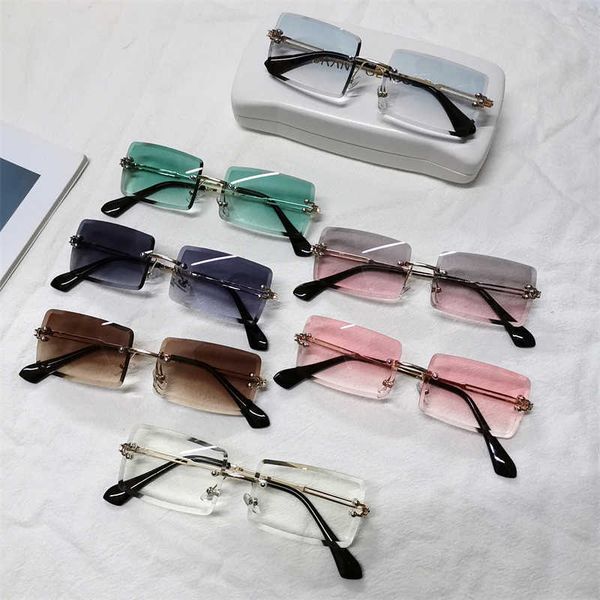 

sunglasses fashion women 2021 luxury brand rimless gradient sunglasses square sun glasses shades glasses women clear shades pink and green g, White;black