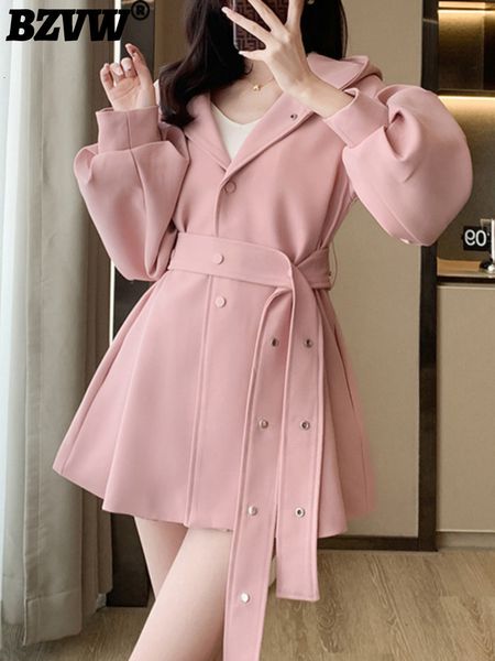 

women s jackets bzvw spring lantern sleeve hooded coat trend solid color belt design loose causal jacket female 2023 25sf736 230225, Black;brown