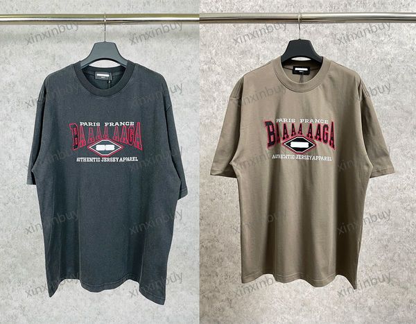 

xinxinbuy men designer tee t shirt 23ss paris red letter embroidery short sleeve cotton women white black khaki grey s-3xl, Black;brown