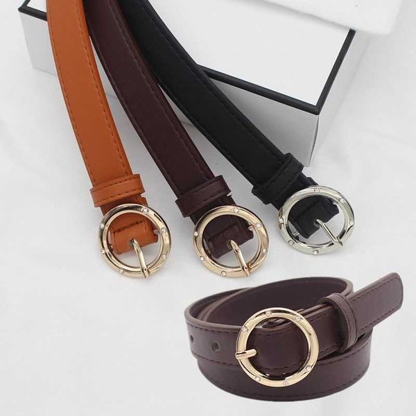 

korean fashion round buckle rhinestone belts women versatile waistbands waist chain belt, Black;brown