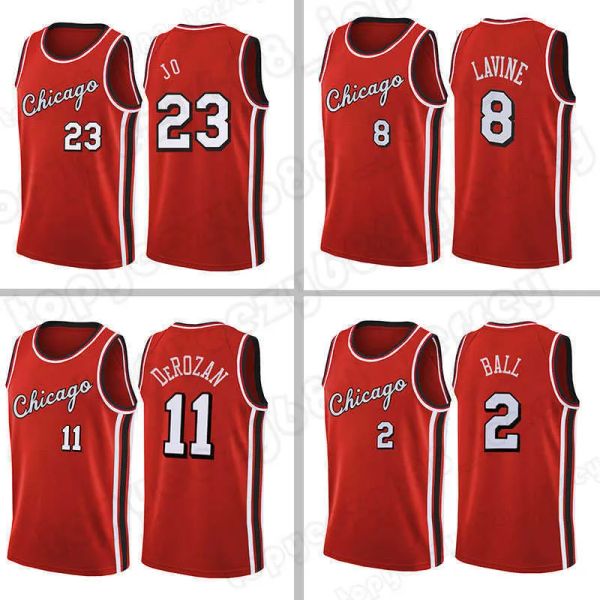 

2022 lonzo 2 ball demar 11 derozan basketball jerseys 9 45 23 michael jd zach 8 lavine men 75th anniversary chicagos jersey bull ncaa, Black;red