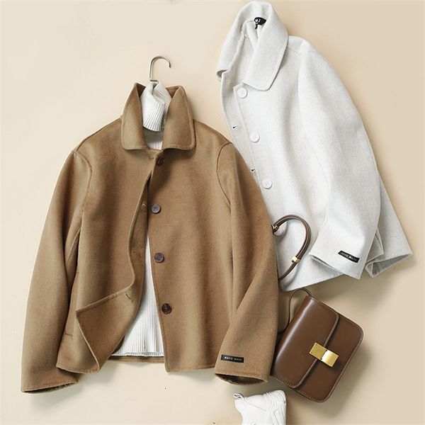

women s jackets handmade wool coat for women 80 office lady spring autumn fashion en female k068 230225, Black;brown