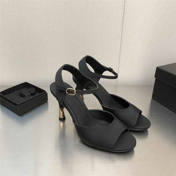 

luxury design sandals 2023 fashion channel women summer high heels leather cross lace up student casual slippers 05-010, Black