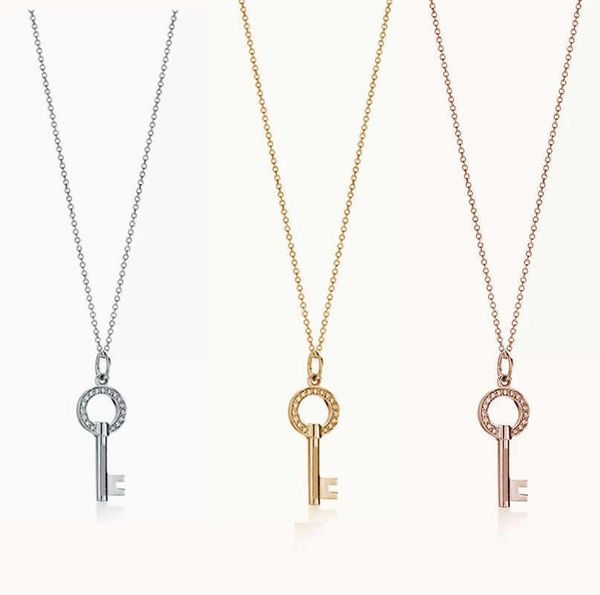 

high version tiffay 925 silver gold rose key full diamond necklace small style versatile women's collar chain gift