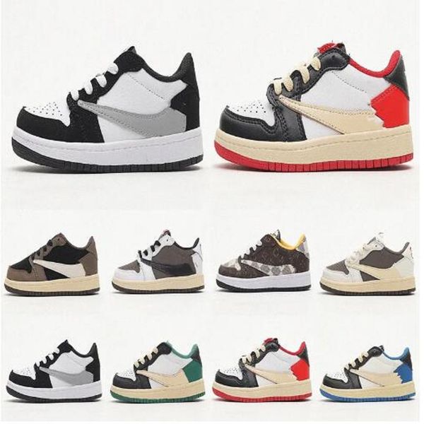 

eur25-35 kids shoes jumpman 1 low wolf grey blue black white red children shoe youth 1s travis multi mocha sports basketball baby infants pr, Black;red