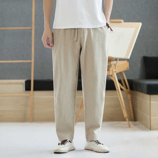 

men's pants men's pants chinese style linen pants men's casual pants loose straight pants retro cotton linen wide leg pants a, Black