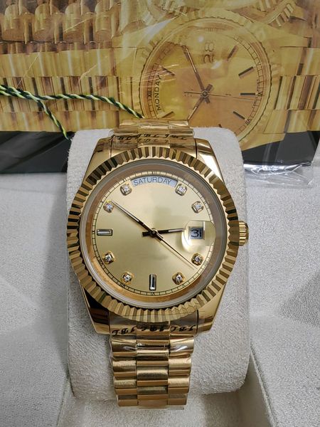 

with original box mens watches automatic mechanical movement watch gold wristwatch 41mm steel strap life waterproof gift wristwatches for me, Slivery;brown