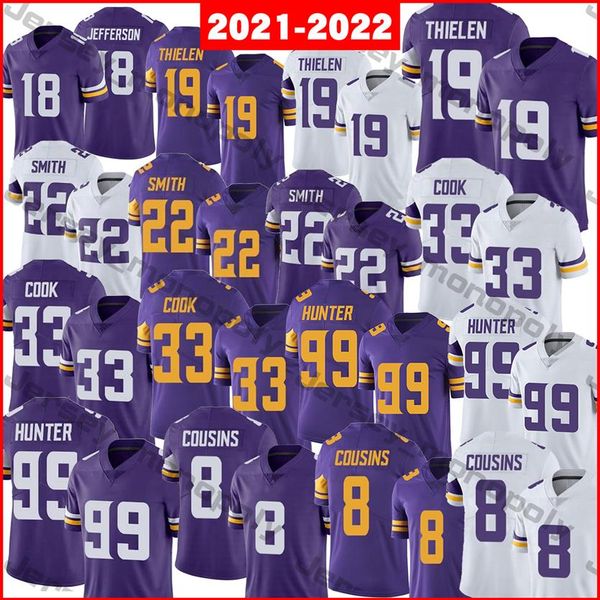 

2021-2022 football jerseys 8 kirk cousins 18 justin jefferson 19 adam thielen 22 harrison smith 33 dalvin cook 99 danielle hunter318t, Black;red