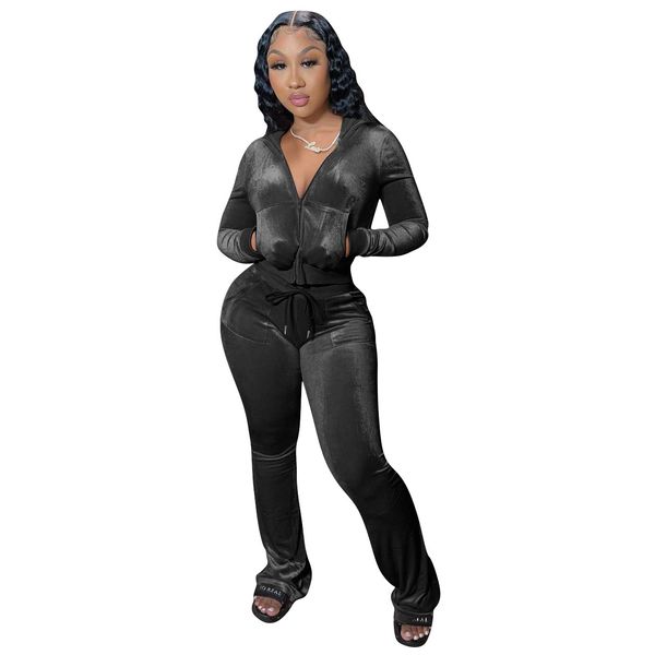 

women two piece pants outfits long sleeve velvet sweatsuits zip-up hoodie jacket casual jogging set tracksuit set with pockets, White