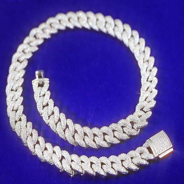 

sterling silver necklace vvs moissanite diamond iced out hip hop jewelry 15mm bling cuban link chain