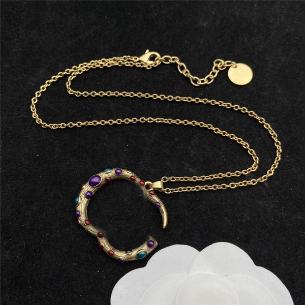

retro double letter necklace designer gold chain necklaces colored dots long pendants necklace jewelry with box, Silver