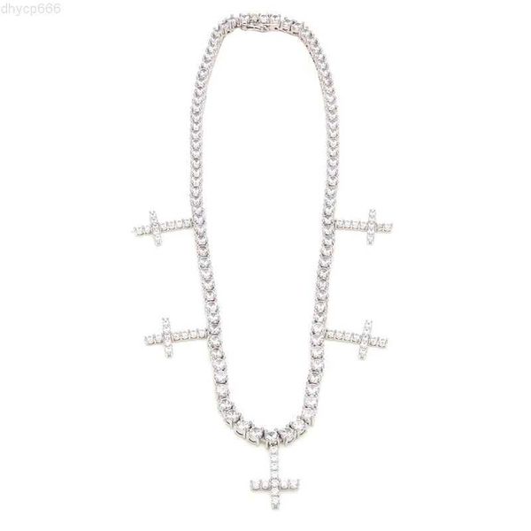 

custom fire 5.0mm real 925 silver moissanite diamond cross tennis necklace chain