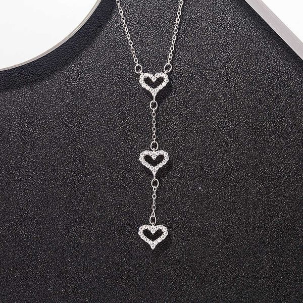 

high version sterling silver s925tiffay tassel love necklace women's three hearts inlaid with diamond heart-shaped pendant collarbone c