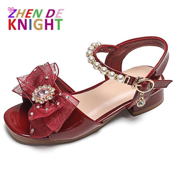 

sandals girls' sandals 2023 summer new children's soft sole red leather shoes fashion girls' bowknot princess shoes z0225, Black;red