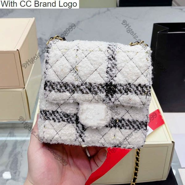 

cc brand cross body mini flap spliced wool designer bags two-tone tweed soft fluffy quilted embroidery luxury wallet gold hardware shoulder