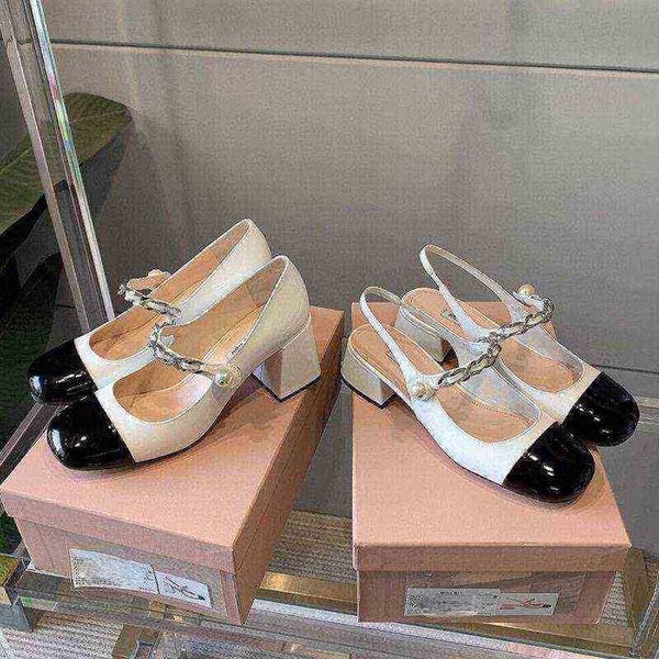 

leather high heels 2023 new hollow package head sandals women's thick heel pearl shoes, Black