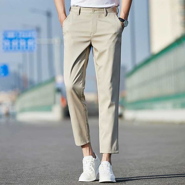 

9-point casual pants slim fit spring and autumn easy to wear small feet korean version of elastic waist trousers for men wmyc, Black