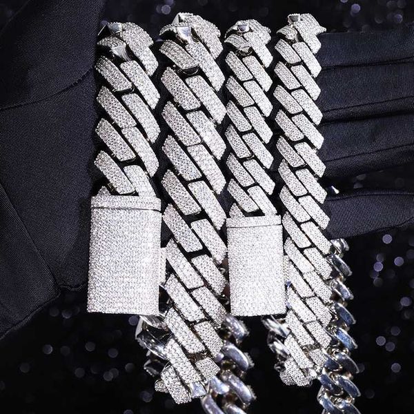 

designer jewelry ale custom 925 solid heavy silver 3rows 15mm 20mm wide with gra moissnaite diamond hiphop rapper necklace cuban link chain
