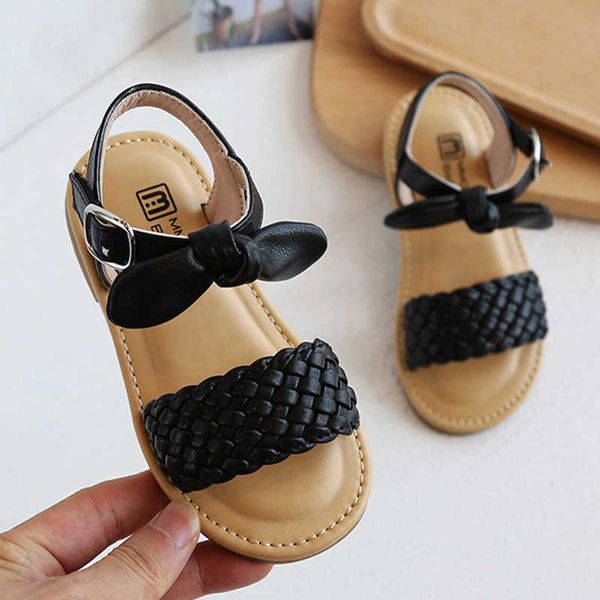 

sandals summergirls sandals bowknot simple cute solid color children shoes weave baby sandals soft casual school kids shoes z0225, Black;red