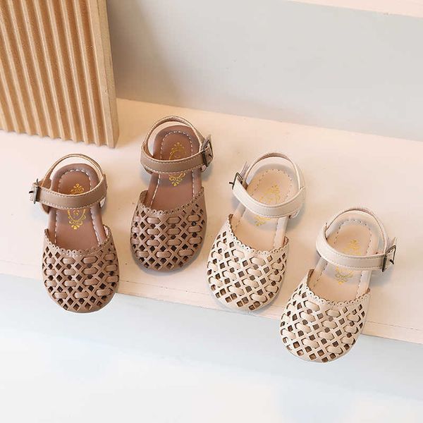 

sandals little girl's sandals cover toe hollowout soft pu leather children sliders plain fashion comfy 2130 light kids flats summer z02, Black;red