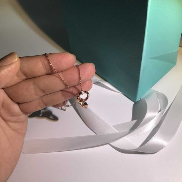 

high version 18k rose gold x clasp ring necklace s925 silver double pendant clavicle chain qixi lovers gift with logo, Black