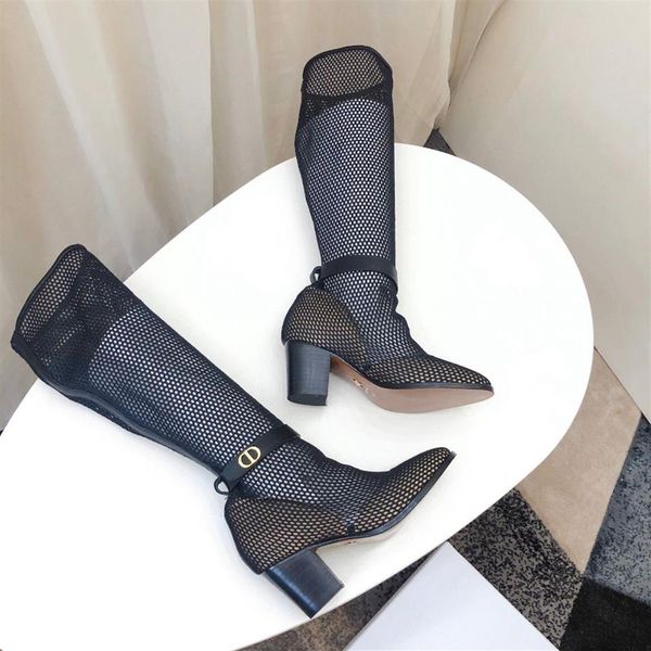 

empreinte knee-high boots for women luxury designers shoes chunky heel cut-outs leather sole wrap-around straps heels 260u, Black