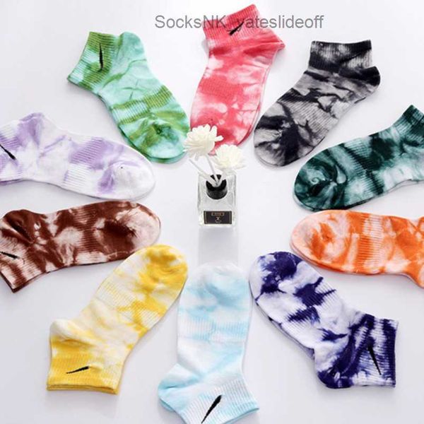 

men's socks luxury fashion women's hook brand stockings designers spring summer men women tie dyed low stocking rainbow candy colo, Black