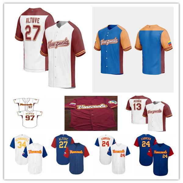 

team venezuela 2023 world baseball classic wbc jersey jose altuve ronald acuna jr miguel cabrera miguel rojas gleyber torres salvador perez, Blue;black