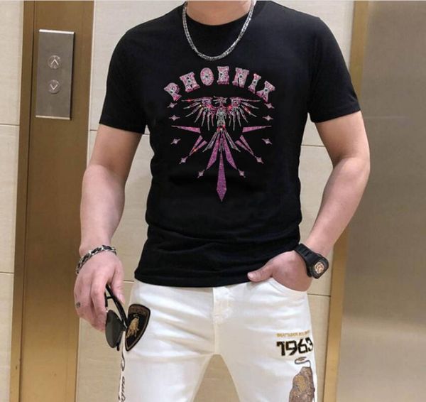 

tees drop shipping men designer rhinestone men's t-shirts summer top, White;black