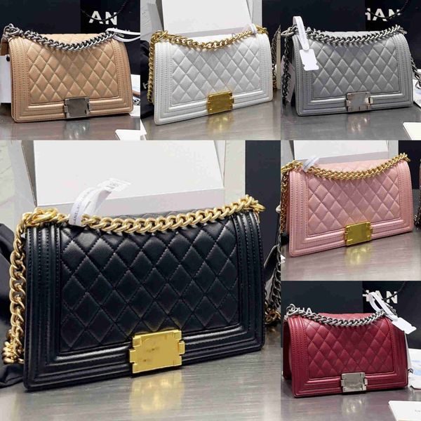 

women tote bag le boy handbag womens chain bags 6 colors caviar genuine leather quilted 25cm medium totes gold silver hardware shopping bag