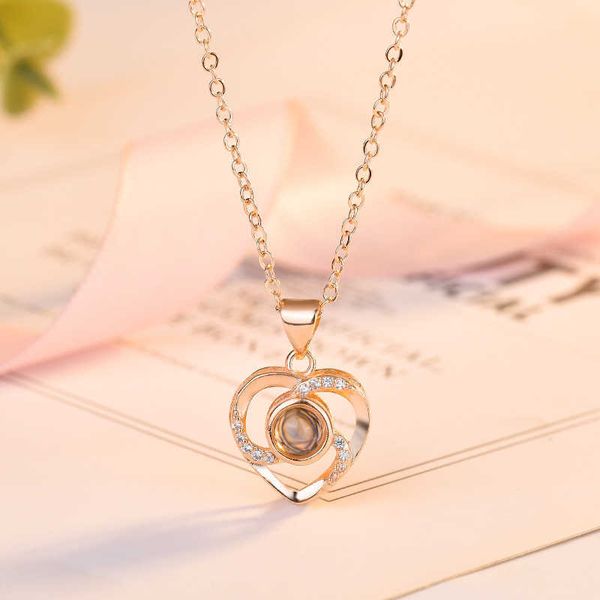

one hundred language projection necklace korean version eternal love female shape, Silver