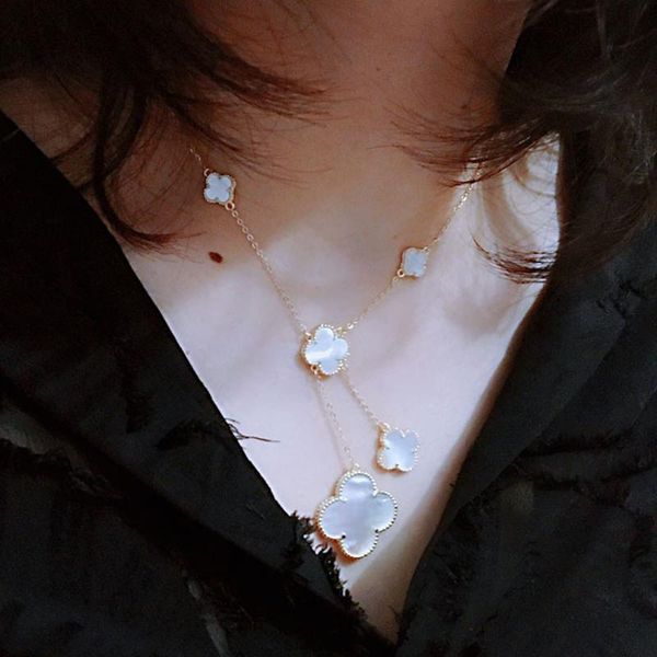 

925 Silver Mixed Six/10-flower Desinger necklace 4/Four Leaf Clover Charm Bracelets Bangle Chain 18K Gold Agate Shell Mother-of-Pearl for Mother's Day Jewelry Women gift