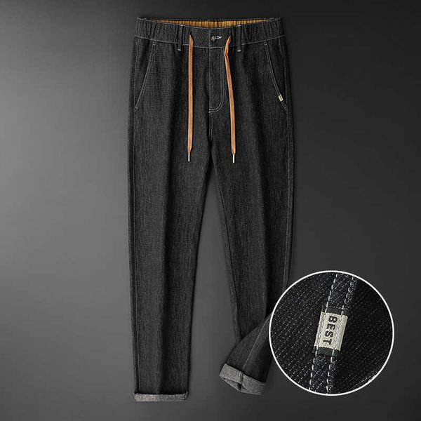

men's pants fashion denim baggy jeans men 2022 autumn loose thick cowboy harem pants men solid color elastic waist jeans for male trous, Black
