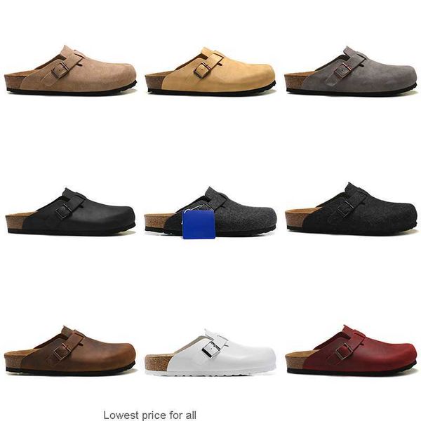 

designer sandals boston clogs cork flat slippers fashion designs leather bag head brown suede casual shoes women men outdoor loafers buckles, Black