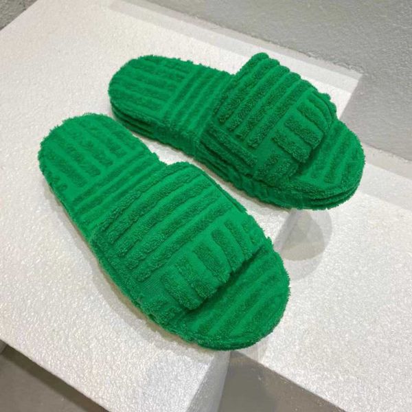 

shoes straight b family towel slipper women 2023 new wool leather integrated thick sole slippers, Black