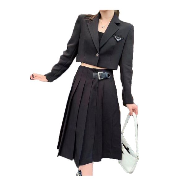 

formal blazer for womens 2 piece dress skirt suits office ladies work wear long sleeve jacket sets ol styles pleats dresses women black and, White