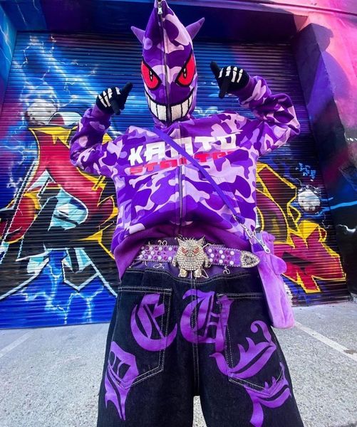 

men's hoodies sweatshirts retro firebreathing dragon anime embroidery oversized hoodie men's autumn and winter y2k streetwear hara, Black