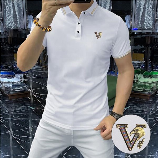 

v eagle designer clothes men's polos summer fashion slim white short sleeve men polo shirt tee mens clothes, White;black