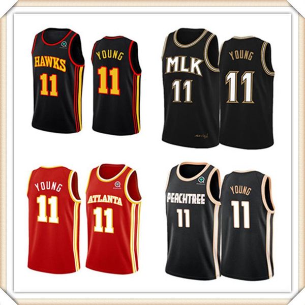 

trae 11 young basketball jerseys de'andre 12 hunter retro mesh 4 webb2307, Black;red