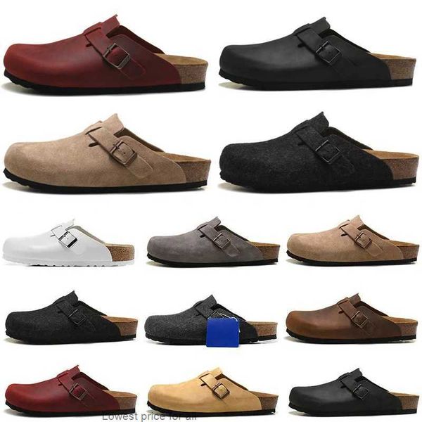 

2023 boston clog men women designer sandals slippers leather bag head pull cork flats mules woody loafers men women slipper sandals brown, Black