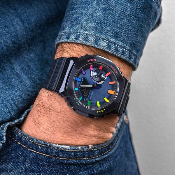 

gm 2100 digital quartz watch original shock watch led detachable assembled alloy waterproof dial blue color rainbow oak series, Slivery;golden