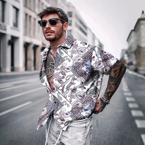 

men's casual vintage shirts short sleeve summer hawaiian shirt skinny fit various pattern man clothes cardigan blouse 0w71, White;black