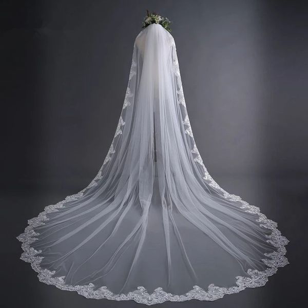 

new white ivory cathedral wedding veils long lace edge bridal veil with comb wedding accessories veu de noiva bride veu, Black